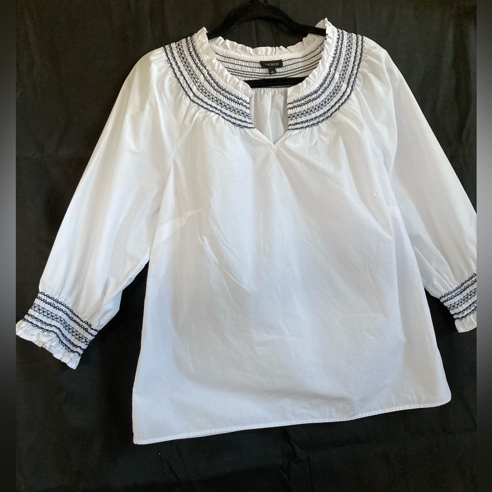 Talbots White blouse with Black Detailing